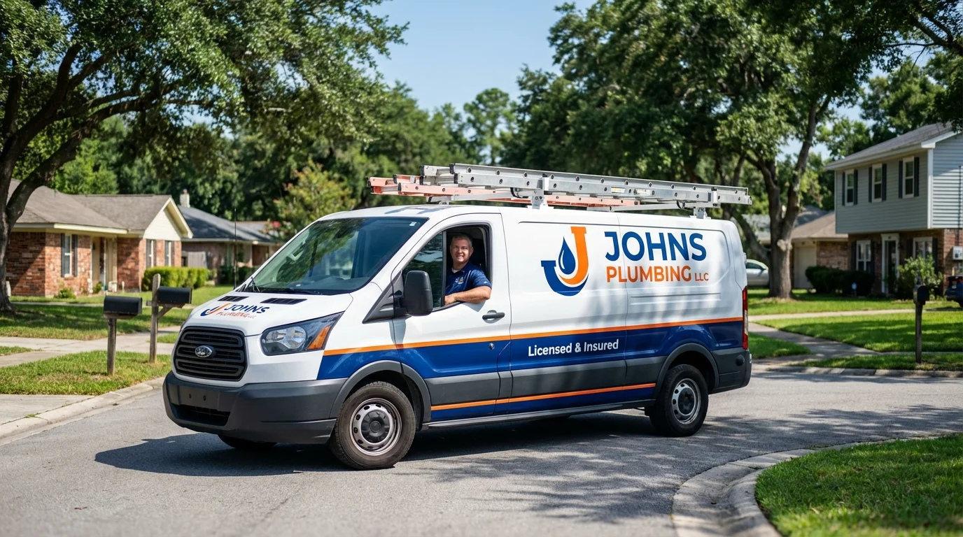 Johns Plumbing LLC service van in Ames, IA