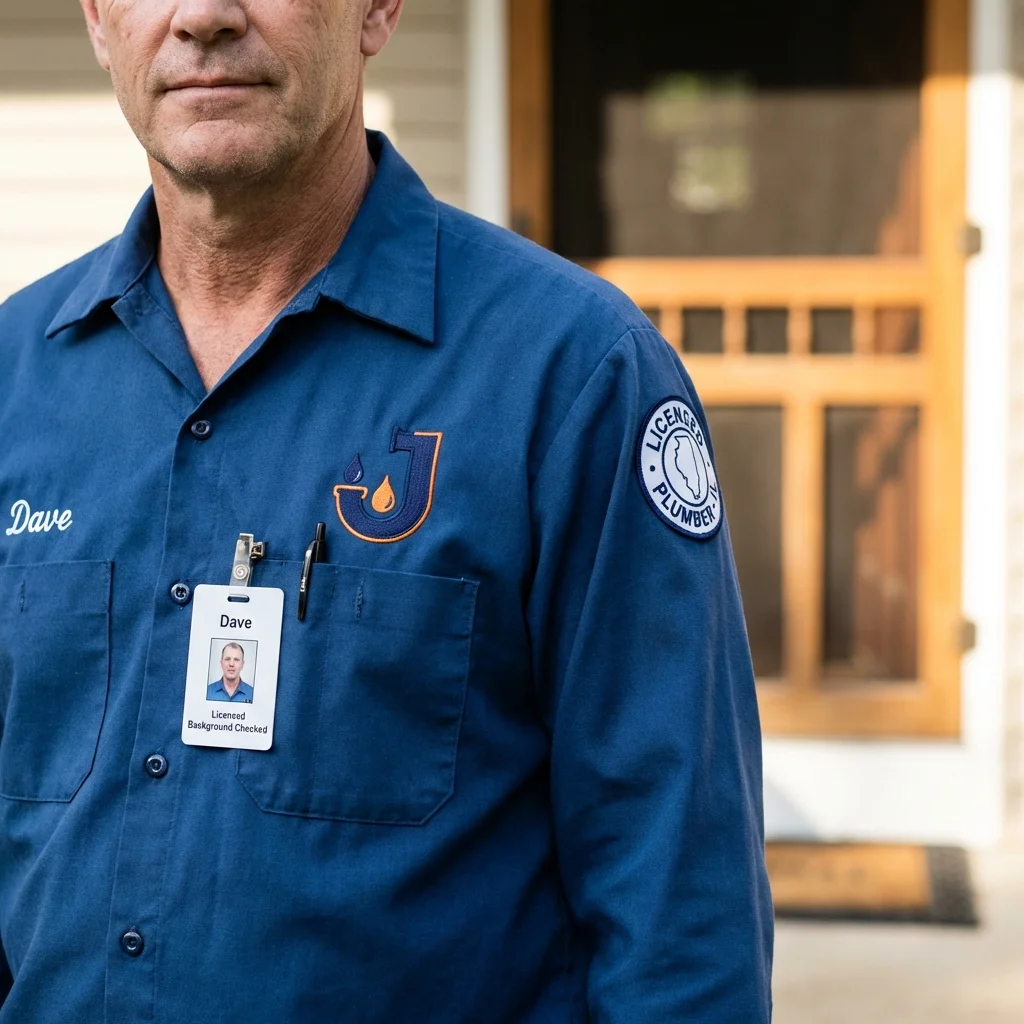Licensed plumber showing ID badge in Ames, IA