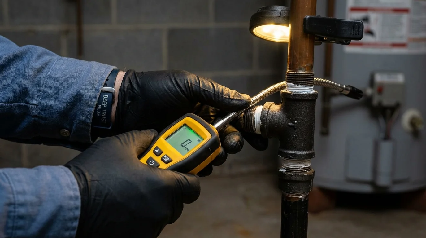 Gas leak detection with electronic sniffer by Johns Plumbing LLC in Ames