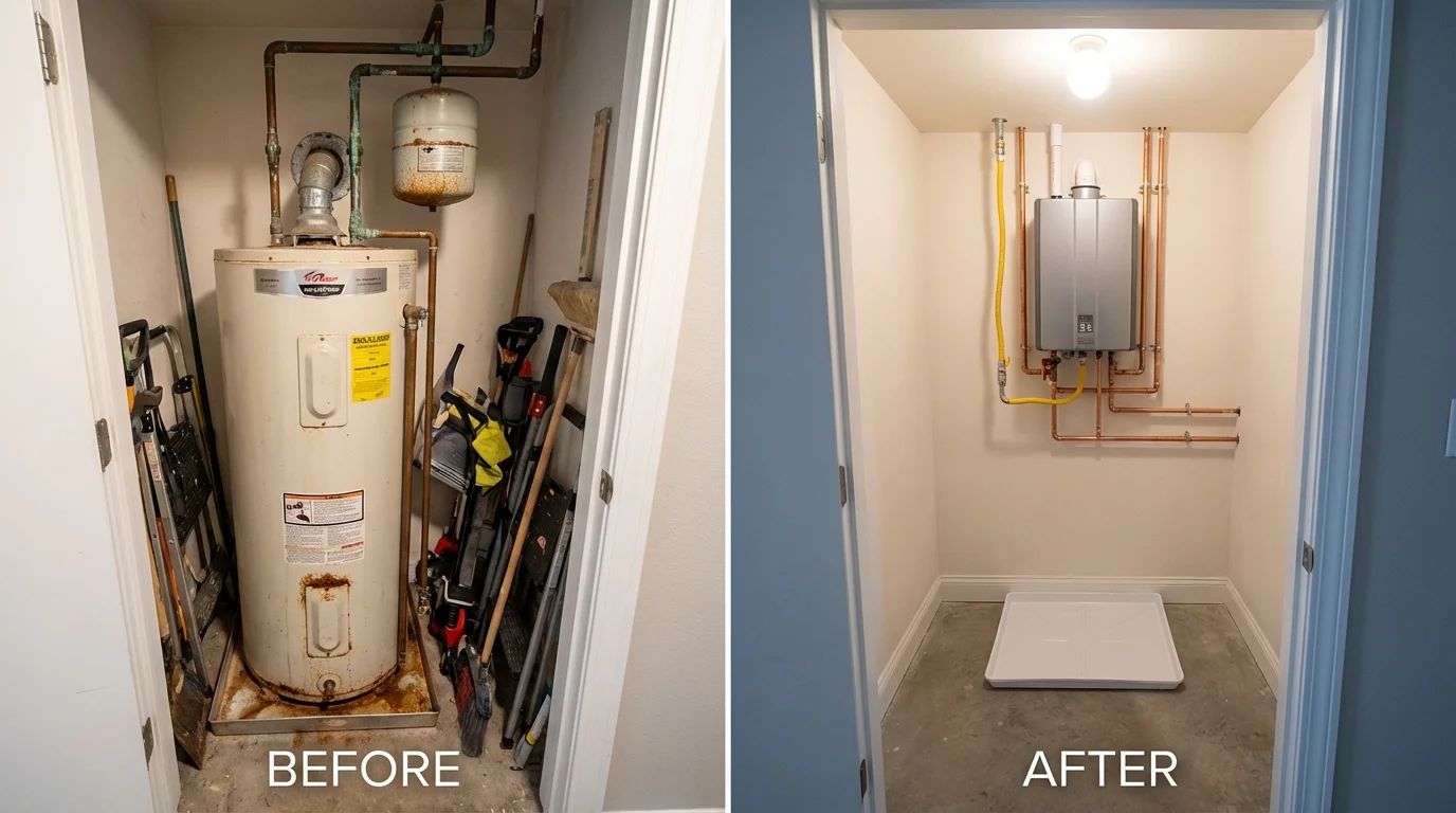 Tank water heater versus wall-mounted tankless unit comparison for Ames, IA homeowners