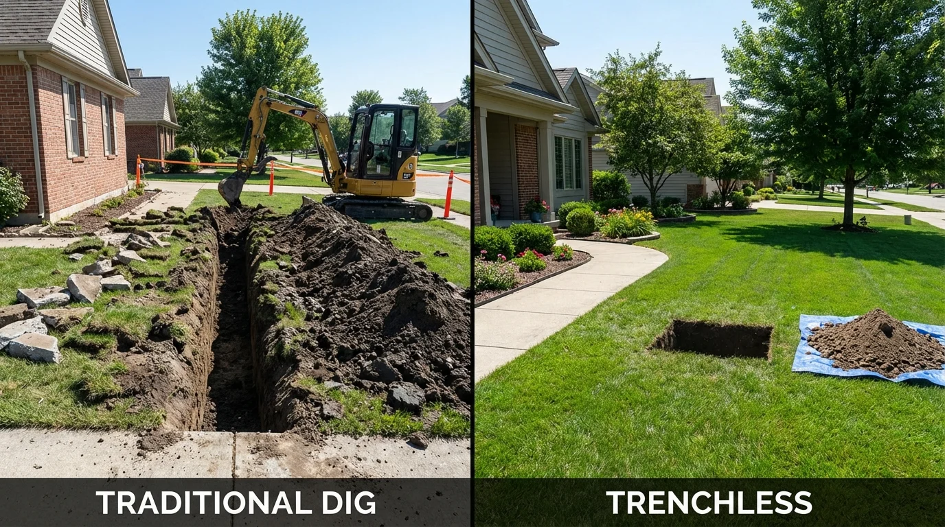 Trenchless sewer repair with minimal yard damage versus traditional excavation in Ames, IA